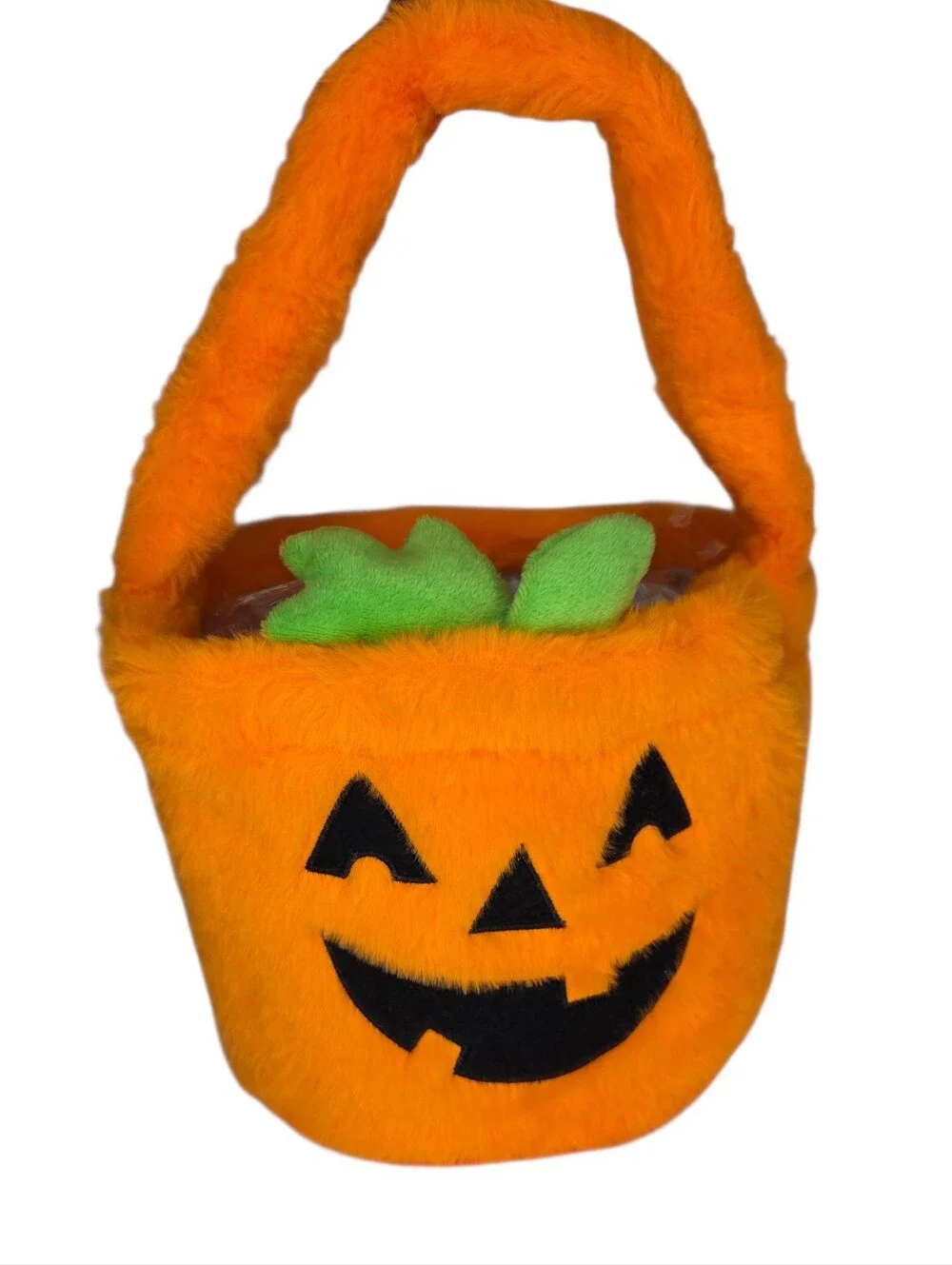 Plush Orange Pumpkin Trick Or Treat Candy Bag Halloween Bucket